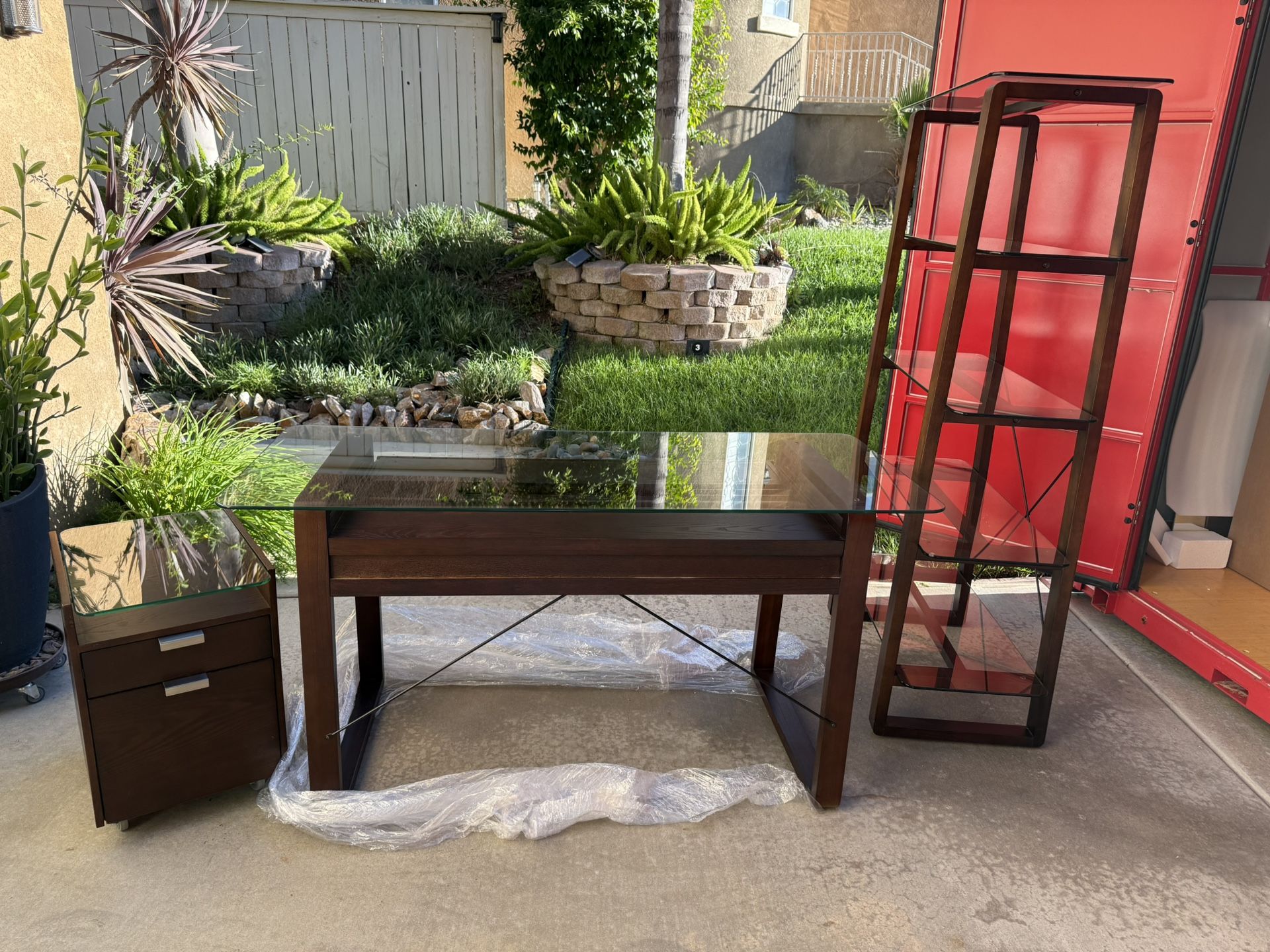 Wood Desk And File Cabinet 