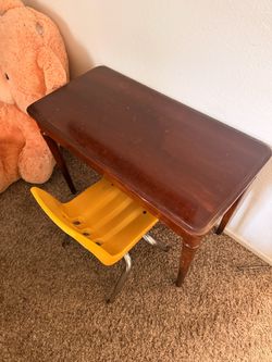 Small Wooden Desk with Yellow Chair
