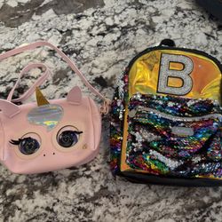 Purse and small B initial backpack