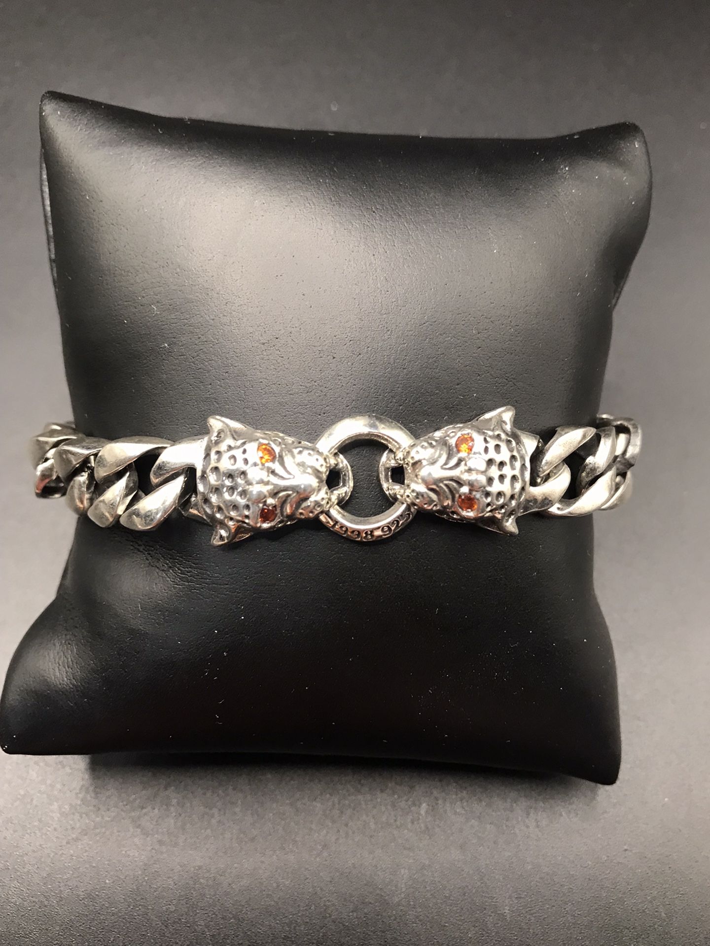 925 Sterling Silver Panther Men’s Bracelet Size 8”