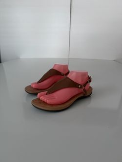 Vionic KIRRA Comfort Womens Tan Beige Leather Sandal Buckle Orthopedic Size 8