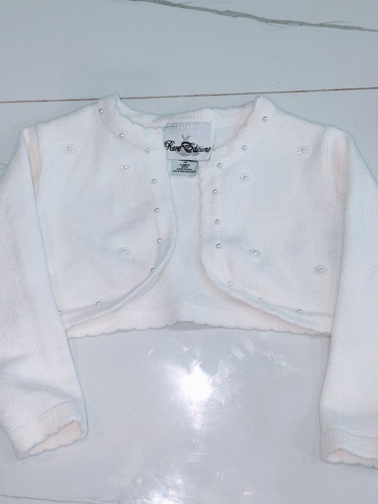 Rare Editions White Pearl-Embellished Knit Cardigan – Toddler Girl Size 3T
