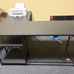 Large Black L-Shaped Desk w/ Shelves – 59” x 54”