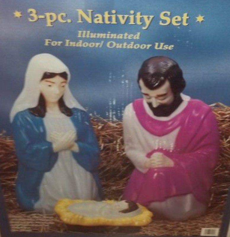 Nativity 3 Piece Set with Lights, Virgen Mary, Joseph and Baby Jesus Blow Molds, 28" Height, Indoor and Outdoor, Brand New Includes Box, Pick Up Only.