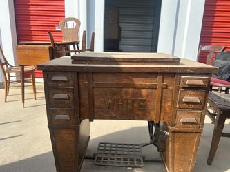 White Antique Treadle Sewing Machine Cabinet