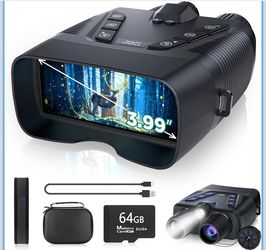 4K Night Vision Goggles, 58MP Full-Color Night Vision Binoculars with 10000mAh Rechargeable Battery, 64GB Card, 3.99" Screen and 1968FT Viewing Range 