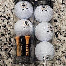 Caesers Palace Las Vegas branded 5 Pack Logo golf balls and tees in display packaging **NEW**