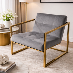 Modern Velvet Accent Chair with Gold Frame