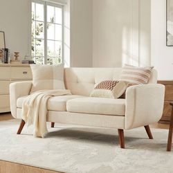 65" W Loveseat Sofa, Mid Century Modern Decor Love Seat Couches for Living Room, Button Tufted Upholstered Small Couch for Bedroom, Solid and Easy to 