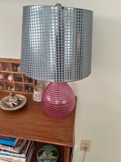 Pink Ribbed Table Lamp with Sequin Shade