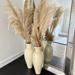 Set of 2 Tall Mosaic Vases + Pampas Grass