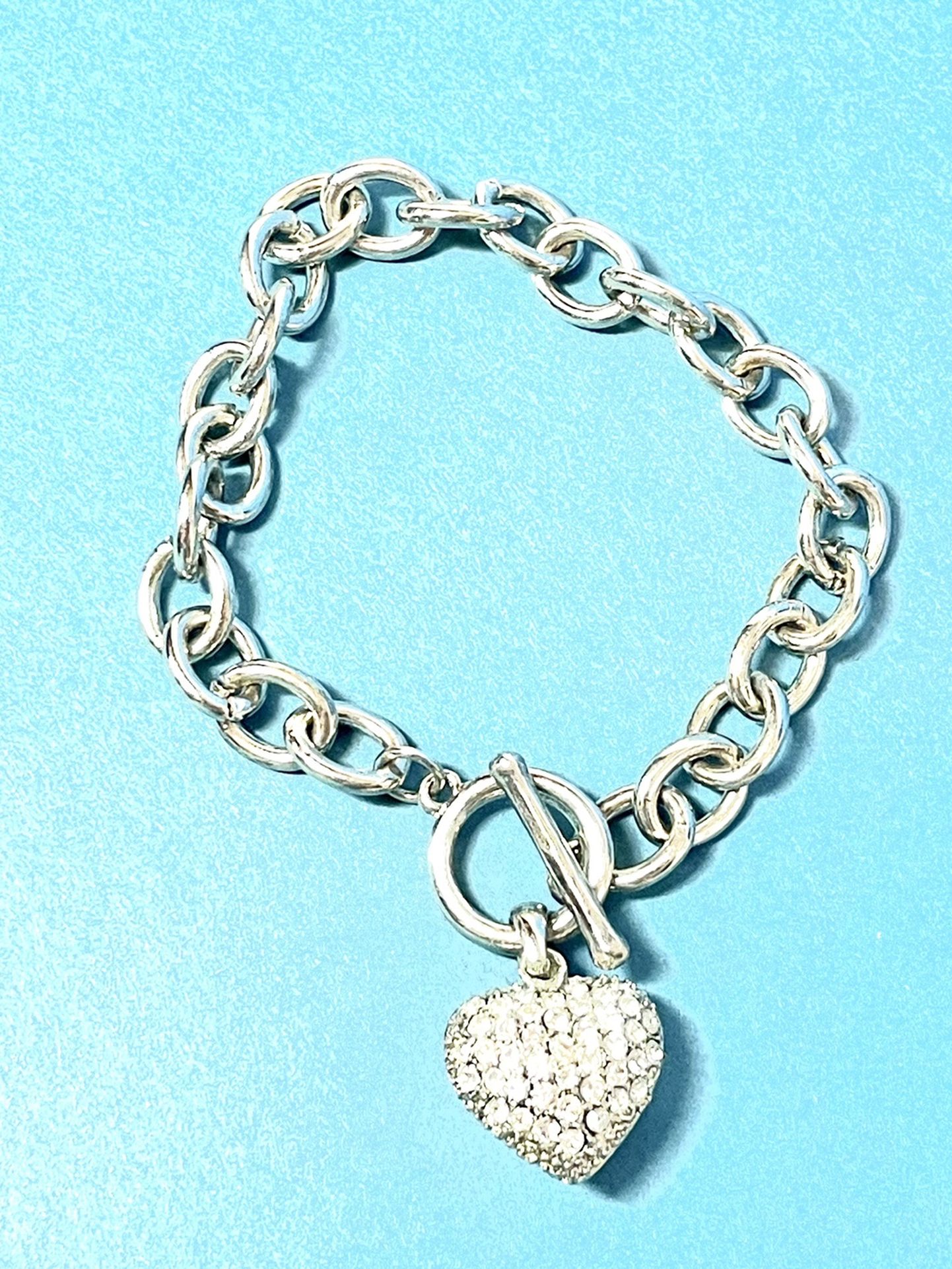Crystal Heart Toggle Charm Bracelet