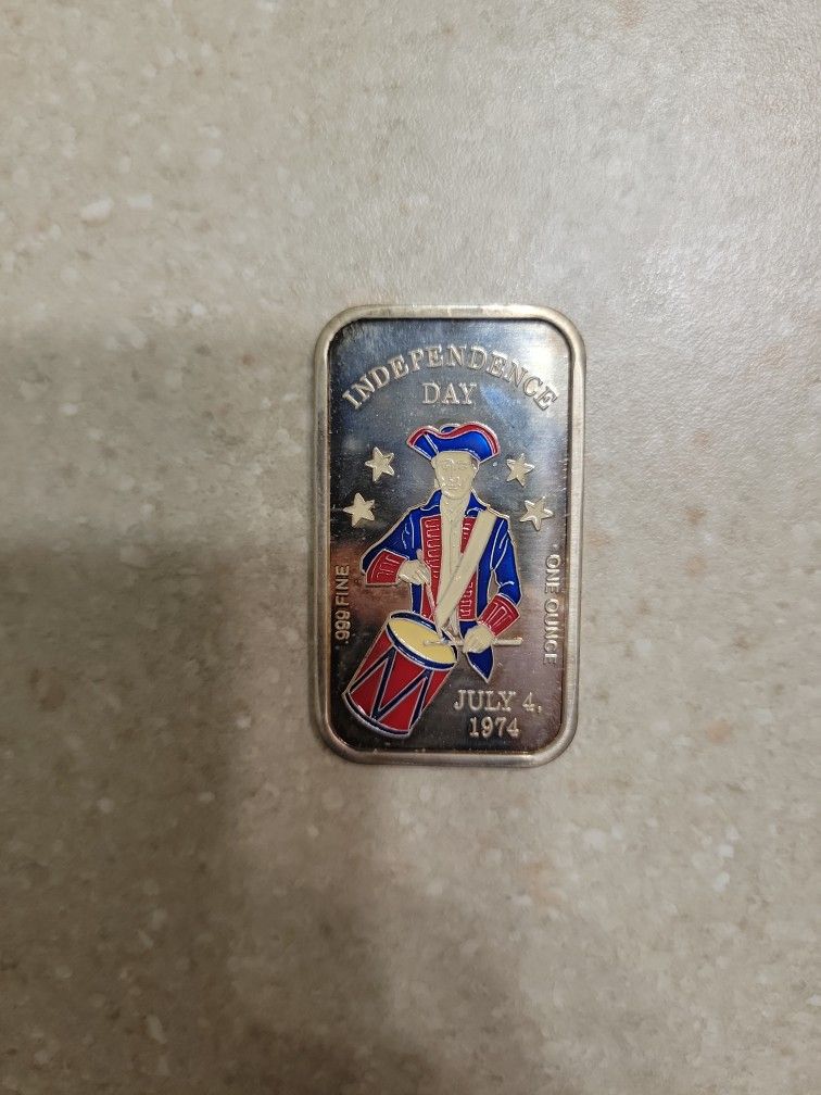 1974 Independence Day Colorized 1 Iz 999 Silver Bar