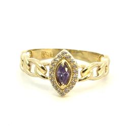 Woman’s Ladies 10k Yellow Gold Purple Marquee Stone Chain Style Band Ring Size 7.5 GP3128115