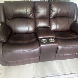 2 Chocolate Brown 100% Leather Reclining Loveseats -PERFRCT FOR HOME MOVIE THEATRE 🎥 