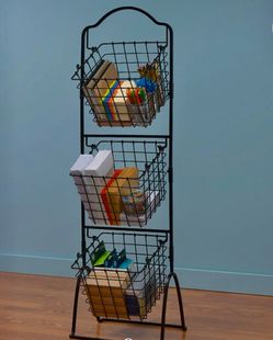 3-tier standing metal storage basket