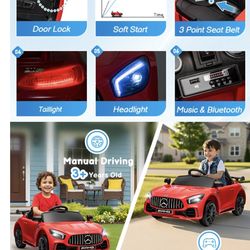 Winado 12V Ride on Car, Licensed Mercedes Benz AMG GTR Battery Powered Electric Vehicle, w/Parent Remote, Wider Seat, LED Lights, Openable Doors, MP3 