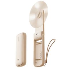 Aecooly Slim Handheld Fan, USB Rechargeable, 24H Battery Life, 3-Speed, Foldable Pocket Fan for Travel, Desktop, Beige (Beige, 1 Pack without Mirror)