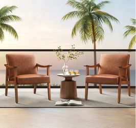 Set of 2 Mid-Century Modern Faux Leather Armchairs / leather accent chairs / reading chairs