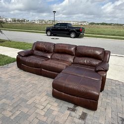 🛋️ Real Leather Couch with Chaise - Delivery Available