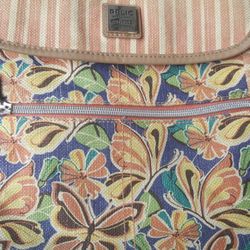 Vintage Relic Coral striped canvas crossbody bag w/ butterfly print Blue Multi Colored