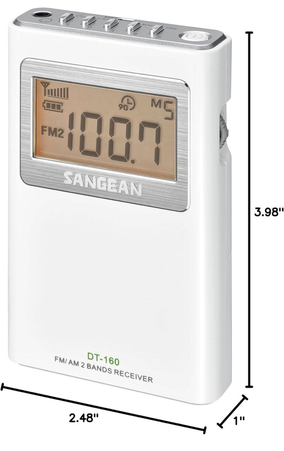 DT-160 AM/FM Stereo Pocket Radio with up to 100 Operating Hours on 2 AA Batt