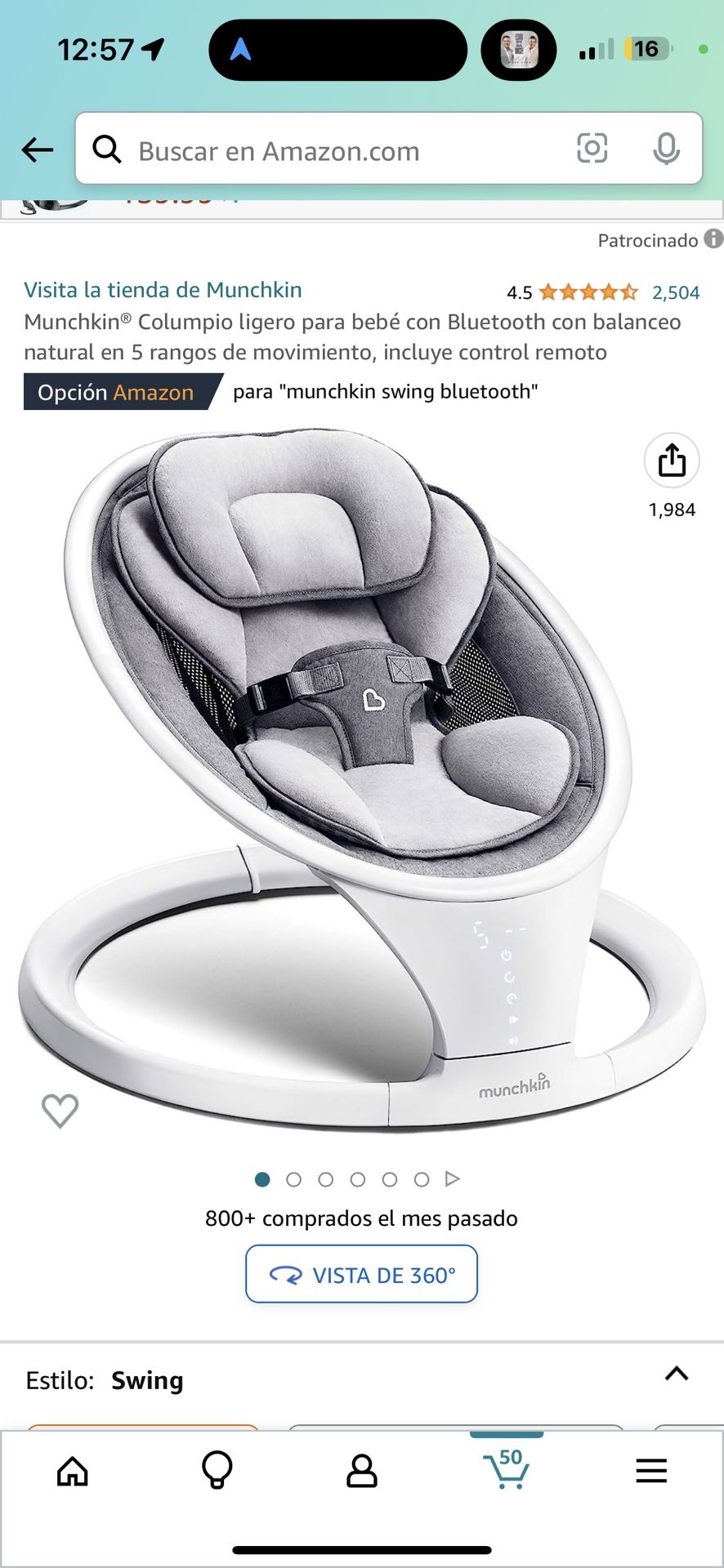 Munchkin® Columpio ligero para bebé con Bluetooth