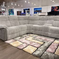 Gray Corduroy Reclining Sofa Sectional Couch 