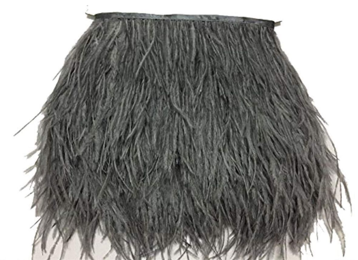 MELADY 2 Yards Fashion Dress Sewing Crafts Costumes Decoration Ostrich Feathers Trims Fringe with Satin Ribbon Tape (Gray)