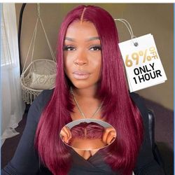 Human Hair 200% Density 5x5 HD Lace Closure Wigs For Black Women Glueless 5x5 Closure Wigs Human Hair Pre Plucked Bob Burgundy Color 22Inch