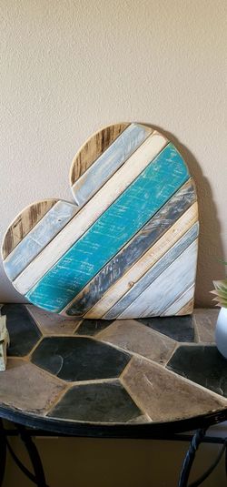 Rustic Wood Turquoise Gray White Brown Heart Wall Decor