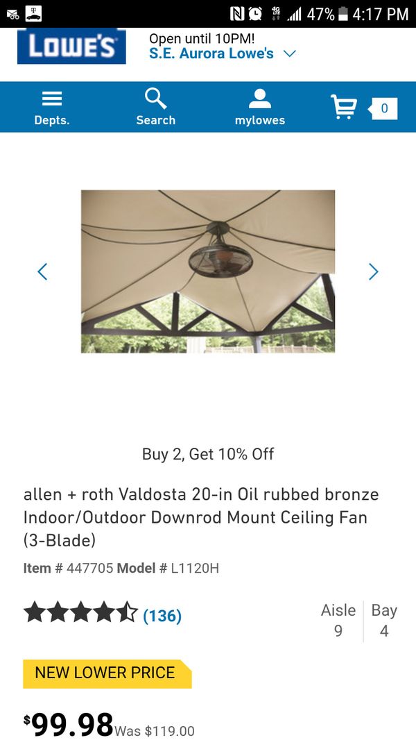 Allen Roth Valdosta 20 In Oil Rubbed Bronze Indoor Outdoor Downrod 60sold