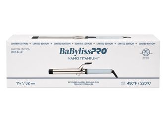 BaBylissPRO Nano Titanium Limited Edition Iced Blue 1¼” Extended-Barrel Curling Iron | Up to 430°F | Dual Voltage