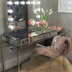 Vanity, Mirror, And Chairs Total 4 Pcs