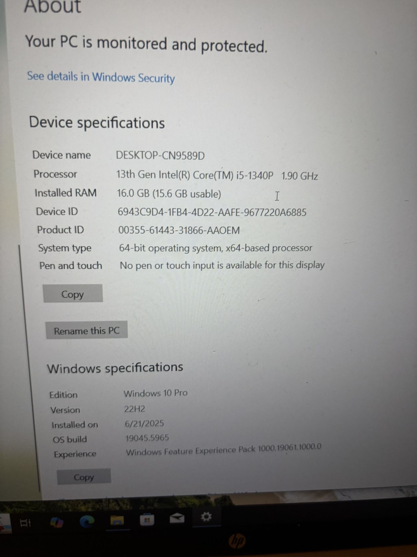 HP 13 Gen Intel I5 Core 15.6 Inch