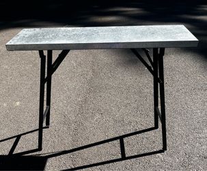 Modern Folding Console Table / Sofa Table – Gray Stone-Look Top & Black Metal Frame