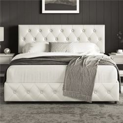 Upholstered Queen Bed with 4 Storage Drawers