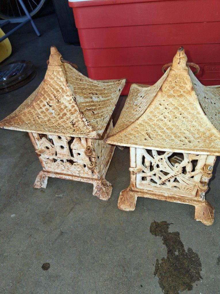 Japanese Dragonfly Cast Iron Lantern Pair