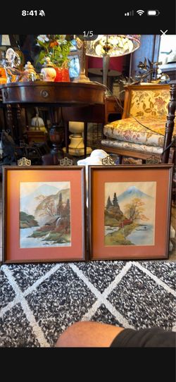 Mid century water colors on silk signed 16 by 13