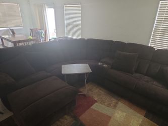 Large Dark Brown Sectional Sofa with Recliners