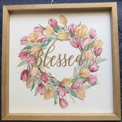 Blessed Floral Wreath Framed Wall Art