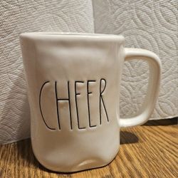 CHRISTMAS RAE DUNN " CHEER " MAGENTA OFF WHITE CERAMIC COFFEE MUG