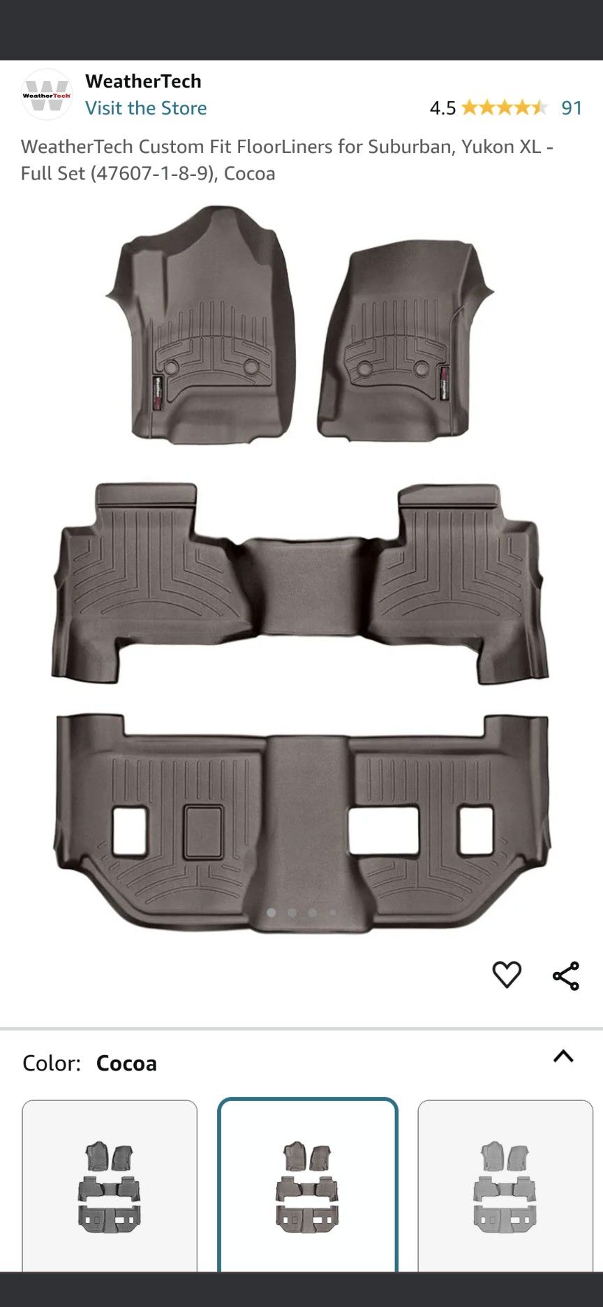 WeatherTech Custom Fit FloorLiners for Suburban, Yukon XL - Full Set (47607-1-8-9), Cocoa