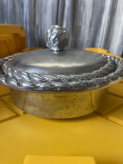 Mexican Pewter Dish with Lid and Rope Detail