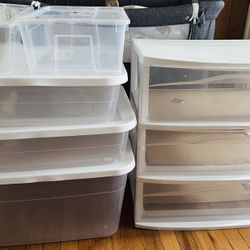 Plastic Storage Bins & 3-Drawer Organizer – Great Condition! - $20