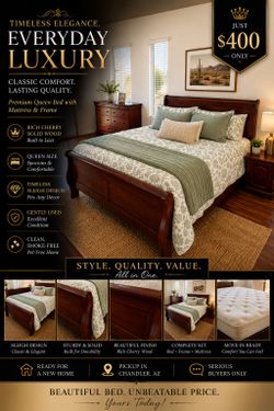 $400 Wood King Sleigh Bed Set – Timeless Design, Excellent Condition! Like New 🛏️
