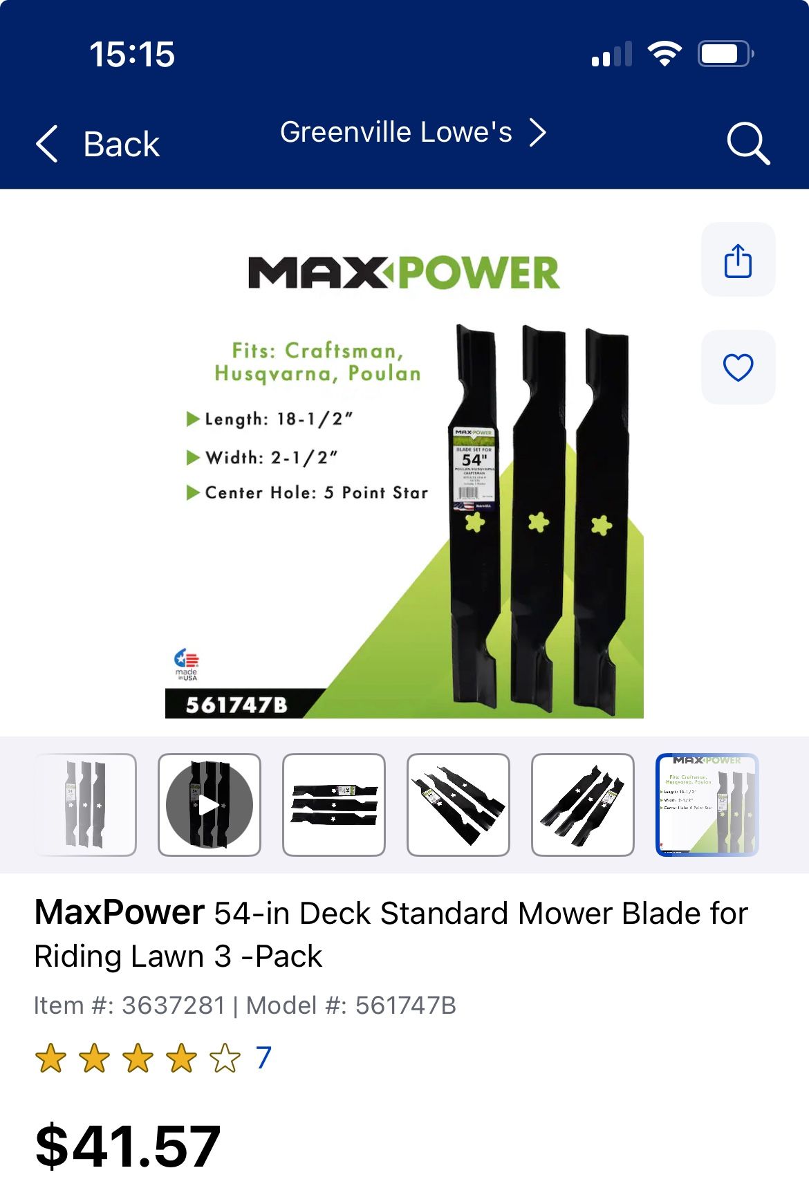 Set Of 3 Blades For 54” Mower