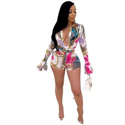 Bodysuit Rompers Sexy Woman Full Sleeve Print Night Clubs Party One Piece Outfit  ,Size Small Medium Large XL And XXL Available 