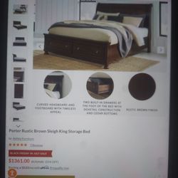 Porter Rustic Briwn Storage Sleigh Bed -Queen/King
