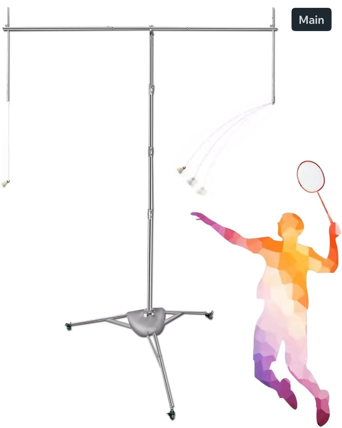 Vertical Badminton Training Device, Height Adjustable Badminton Single Player Re